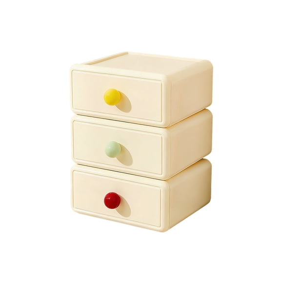 3-Piece Drawer Style Desktop Organizer Set - Multi-Color Stackable Storage Box for Stationery, Cosmetics & Office Supplies, 11.4x8.3x7.1 Inch, White