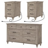 3 Piece Dresser and Nightstand Sets, Farmhouse Dresser with 7 Drawers ...