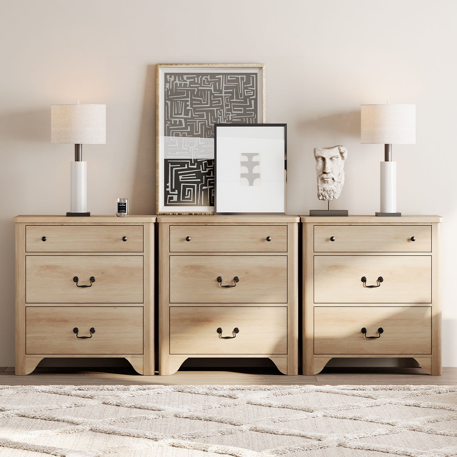 3 Piece Dresser Set, 94.5" W 9 Drawer Dresser,3 IN 1 Farmhouse Dresser ...