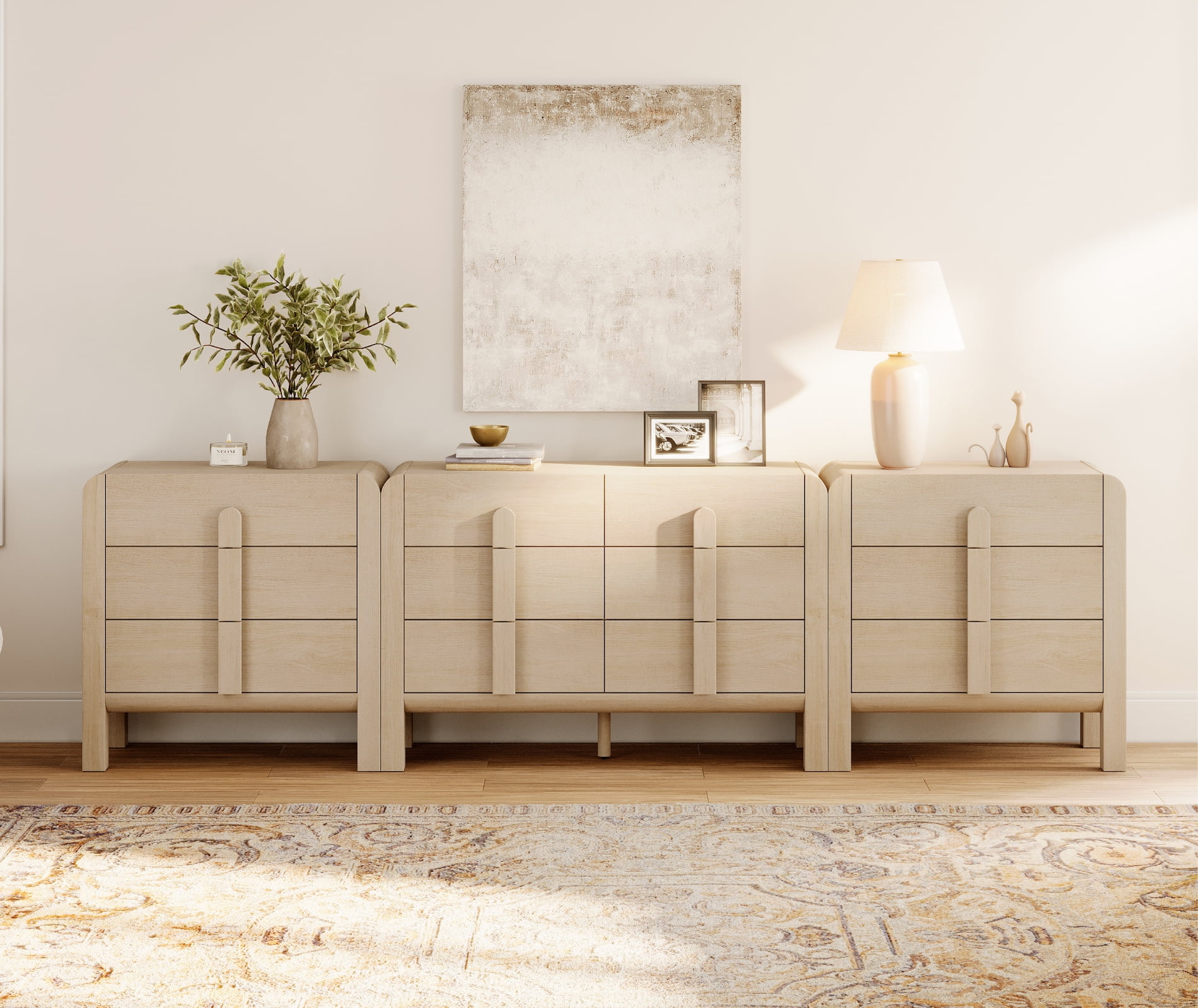 3-Piece Dresser Set for Bedroom, 110.2" Large Mid Century Dresser for Closet, Curved Profile Wooden Chest of Drawers for Bedroom,Living Room
