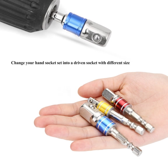 3-Piece Drill Socket Adapter Set - 1/4 3/8 1/2 Inch Hex Shank Driver Extension Bars for Power Drills
