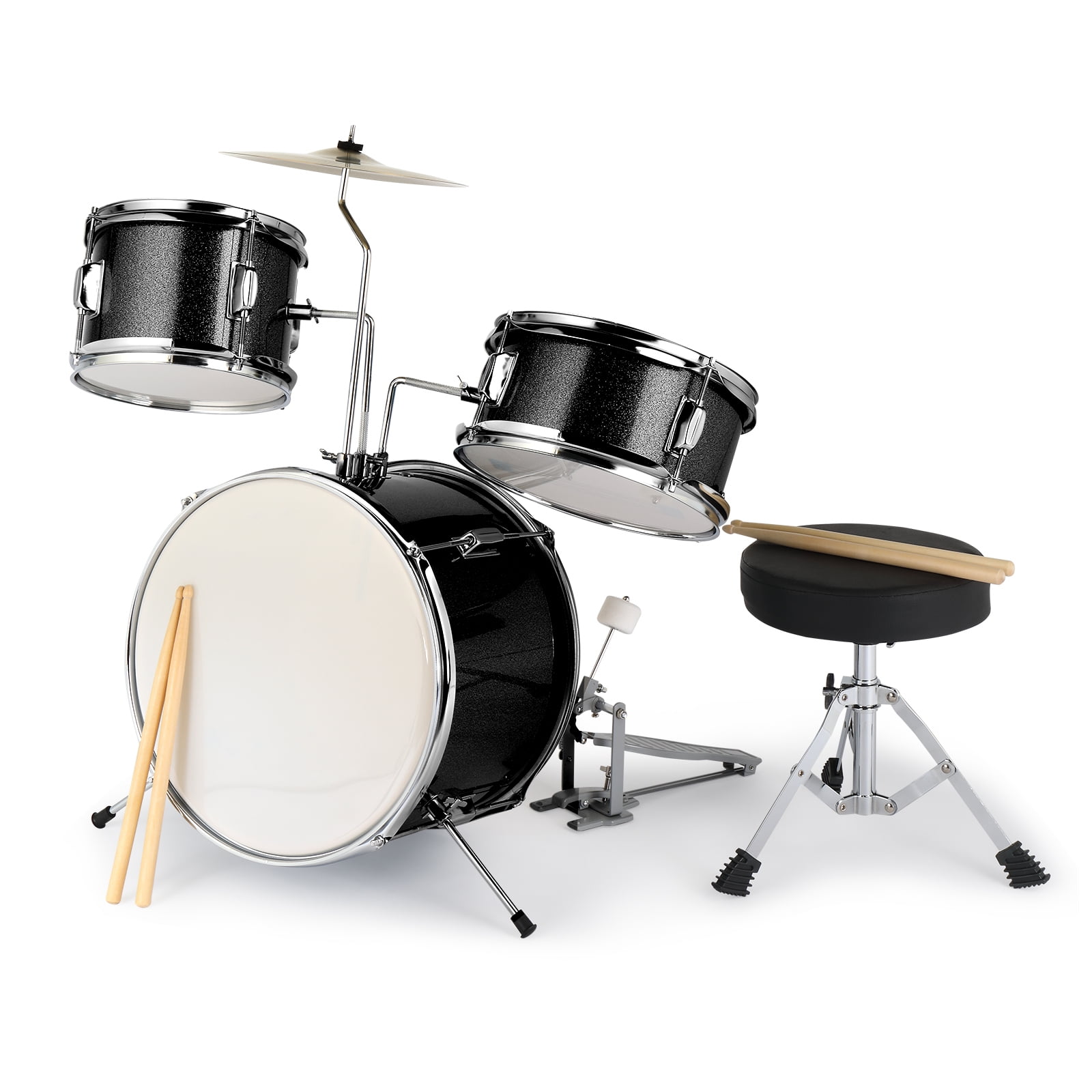3Piece Drum Set 14 inch,Junior Kids Drum Set Kit with Drum Stool, Cymbal, Pedal & Drumsticks