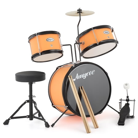 3 Piece Drum Set with Cymbal Gift Set, 2 Drumsticks, Pedal, 2 Tom,Beginner Junior Drum Kit with Throne Stool, Gifts for Her/Him