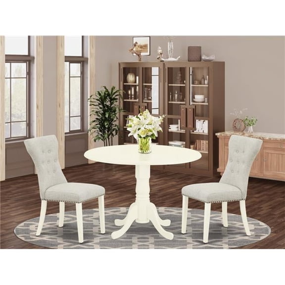 3 Piece Dublin Round Dinette Set - Doeskin & Linen White