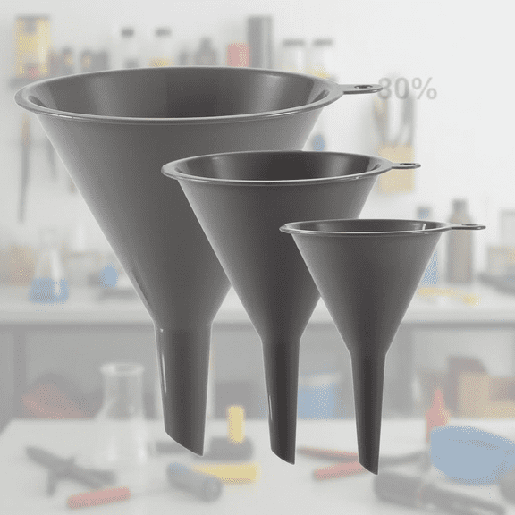 3-Piece Durable Plastic Kitchen Funnel Set, Round Wide Mouth Funnels for Bottles, Canning Jars, Cooking Oil, Lab Use, and Automotive Fluids, Multipurpose Gray Funnels