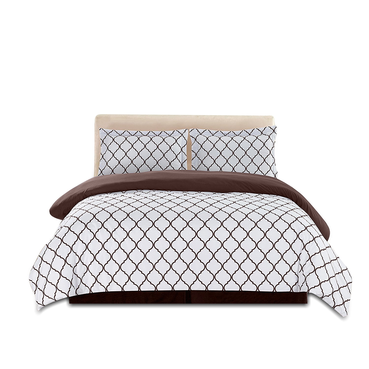 King/California King White Brown Microfiber Duvet Cover Set