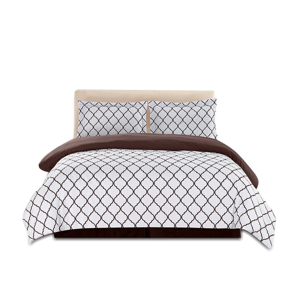 3 Piece Duvet Cover King with Sham Set, King Comforter Cover, White Brown Duvet Cover Set