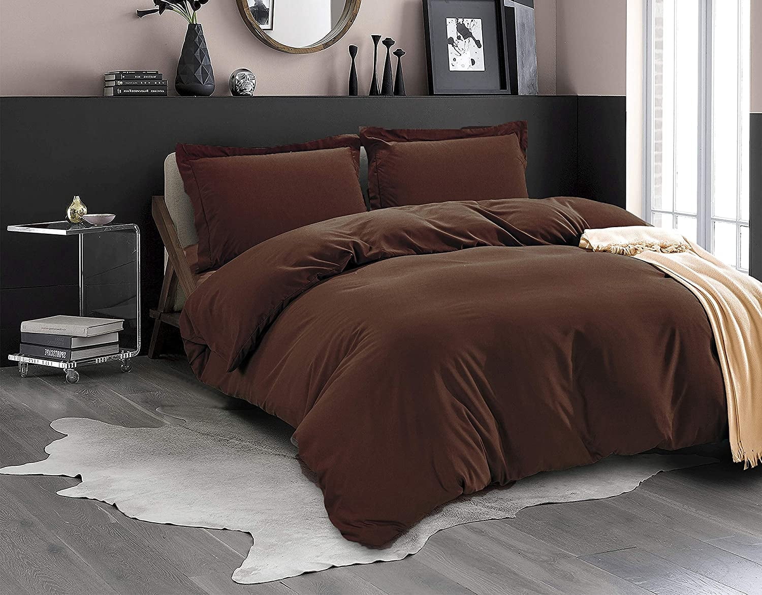 3-Piece Duvet Cover Set, 1800 Premier, Button Closure, Solid Color - Cooling, Breathable Material- Wrinkle, Fade, Stain Resistant, Full/Queen, Brown
