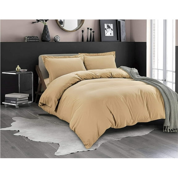 Elegant Comfort 3-Piece Duvet Cover Set, 1800 Premier, Button Closure, Solid Color - Cooling, Breathable Material- Wrinkle, Fade, Stain Resistant, Full/Queen, Gold
