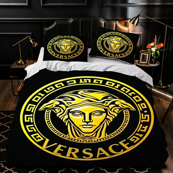 3-Piece Duvet Cover Set - Black Bedding with Gold Luxurious Patterned Comforter Set for Elegant Bedrooms
