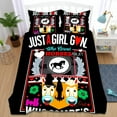 thumbnail image 1 of 3-Piece Duvet Cover Set - Black Bedspread with Colorful " Just a Girl Gon' Ride " Design & Horse Includes Matching Pillow Perfect for Equestrian Lovers, 1 of 4
