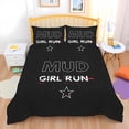 thumbnail image 1 of 3-Piece Duvet Cover Set - Black Starry Pattern with 'MUD GIRL RUN' Text Includes Matching Pillows Cozy Bedroom Decor, 1 of 4