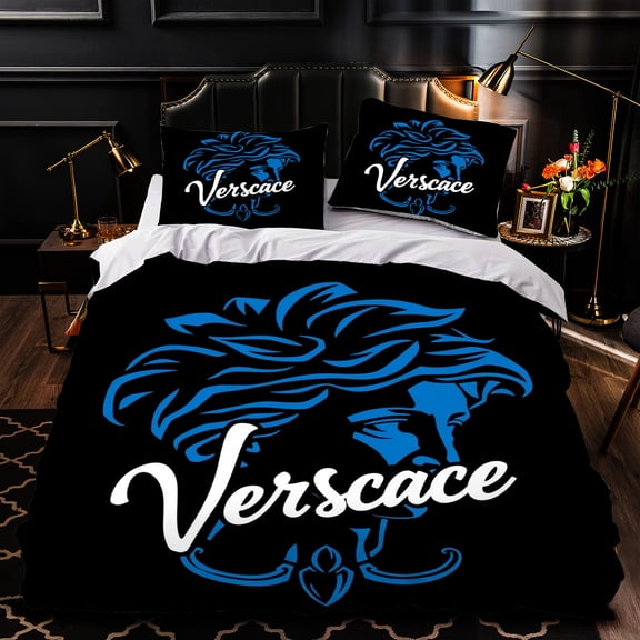 3-Piece Duvet Cover Set - Black & White Bedspread with Elegant Blue Design Includes Matching Pillows Luxurious Tufted Style