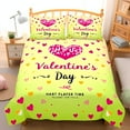 thumbnail image 1 of 3-Piece Duvet Cover Set - Bright Hearts & Cheerful Text Cozy Green Bedding for Love & Joy, 1 of 4