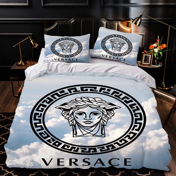 3-Piece Duvet Cover Set & Cloud Background Black Circular Border Matching Pillows Modern Stylish Bedroom Decor
