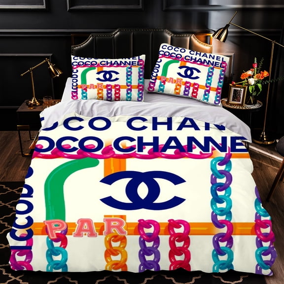 3-Piece Duvet Cover Set Colorful Bedding with Bold Multicolored Chains Design