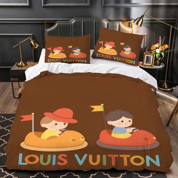 3-Piece Duvet Cover Set Colorful Cartoon Amusement Park Design with Text Brown Background ' Fun Theme