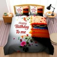 thumbnail image 1 of 3-Piece Duvet Cover Set - Colorful 'Happy Birthday to Me' Cake Design Flowers Cheerful Bedding for Festive Celebrations, 1 of 4