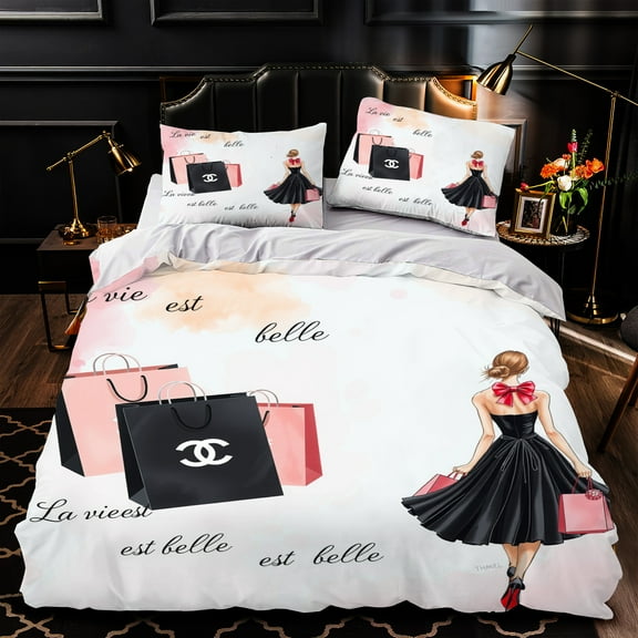 3-Piece Duvet Cover Set - Elegant Design with Fashion Illustrations - Stylish Bedding for Chic Bedrooms