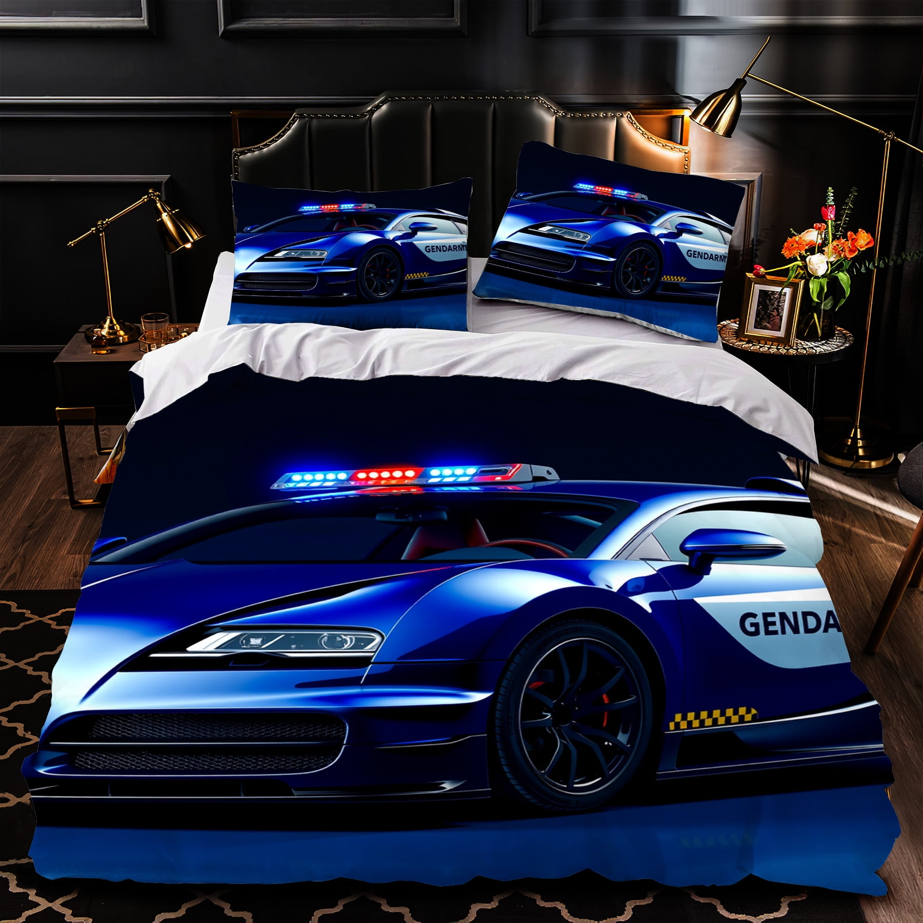 3Piece Duvet Cover Set Featuring Bold Blue Design with Flashing Lights