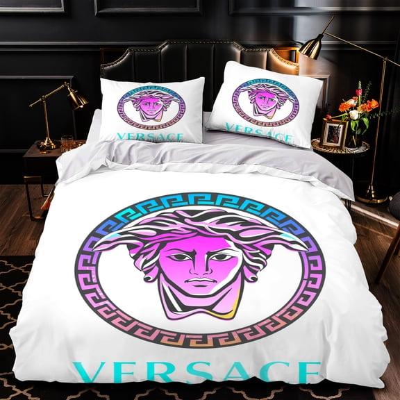 3-Piece Duvet Cover Set - Greek Key Pattern with Classical Portrait Vibrant Bedding