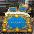 thumbnail image 1 of 3-Piece Duvet Cover Set - Luxurious Blue & Gold Pattern with Intricate Designs & Heart Accents Elegant Bedroom Decor, 1 of 4