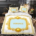 thumbnail image 1 of 3-Piece Duvet Cover Set - Luxurious Gold Frame & Light Blue Polka Dot Design Elegant Bedding for Bedrooms, 1 of 4