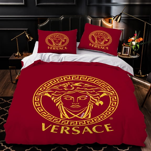 3-Piece Duvet Cover Set - Luxurious Red & Gold Design - Elegant Bedroom Decor