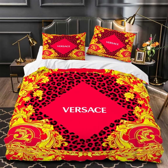 3-Piece Duvet Cover Set - Luxurious Red & Gold Diamond Pattern Elegant Modern Design for Stylish Bedrooms