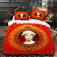 thumbnail image 1 of 3-Piece Duvet Cover Set - Luxurious Red & Gold with Classical Bust Design Intricate Patterns Elegant Bedroom Decor, 1 of 4