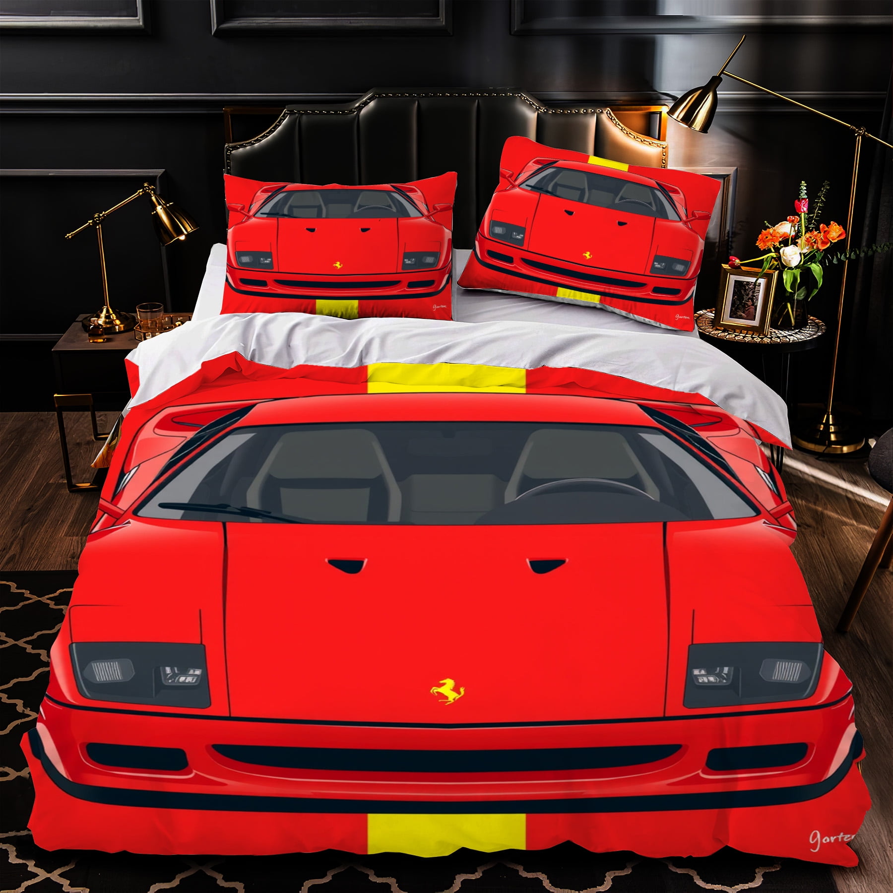 3-Piece Duvet Cover Set - Luxurious Red & Yellow Sports Car Design ...