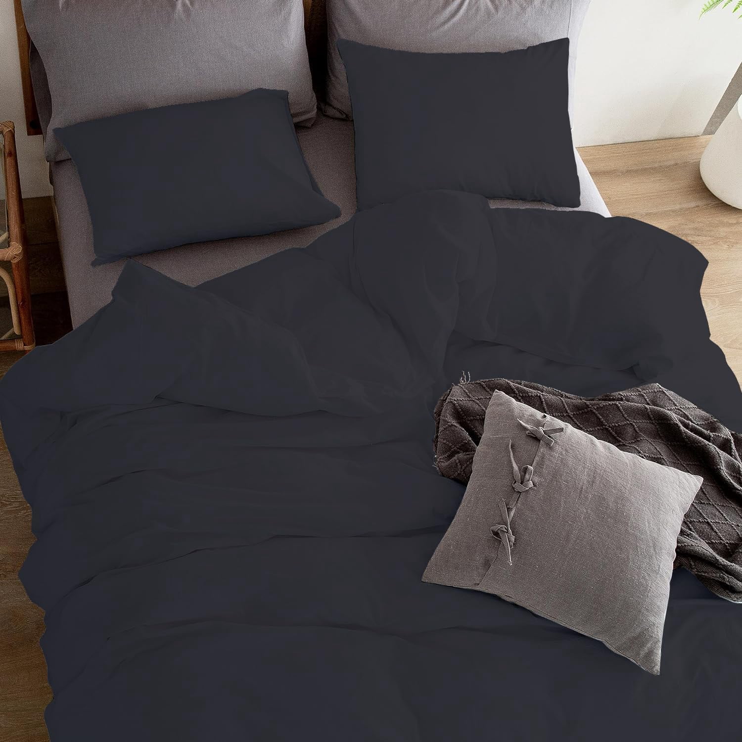 3 Piece Duvet Cover Set Luxury 800 Thread Count 100% Egyptian Cotton Super King (116"x98") Inch Duvet Cover with Zipper Closure & Corner Ties - Black Solid