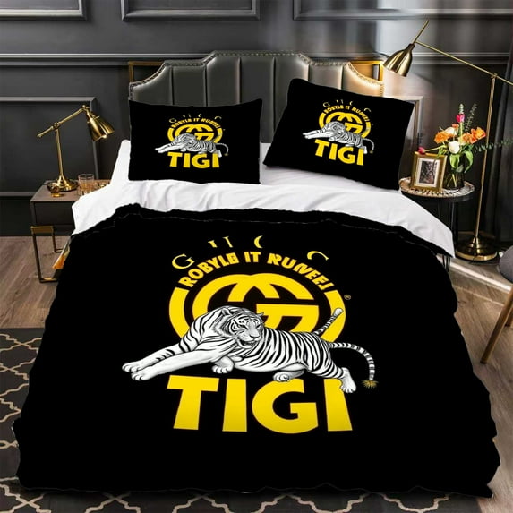 3-Piece Duvet Cover Set - Modern Black & White Tiger Design with ' GIGI ...