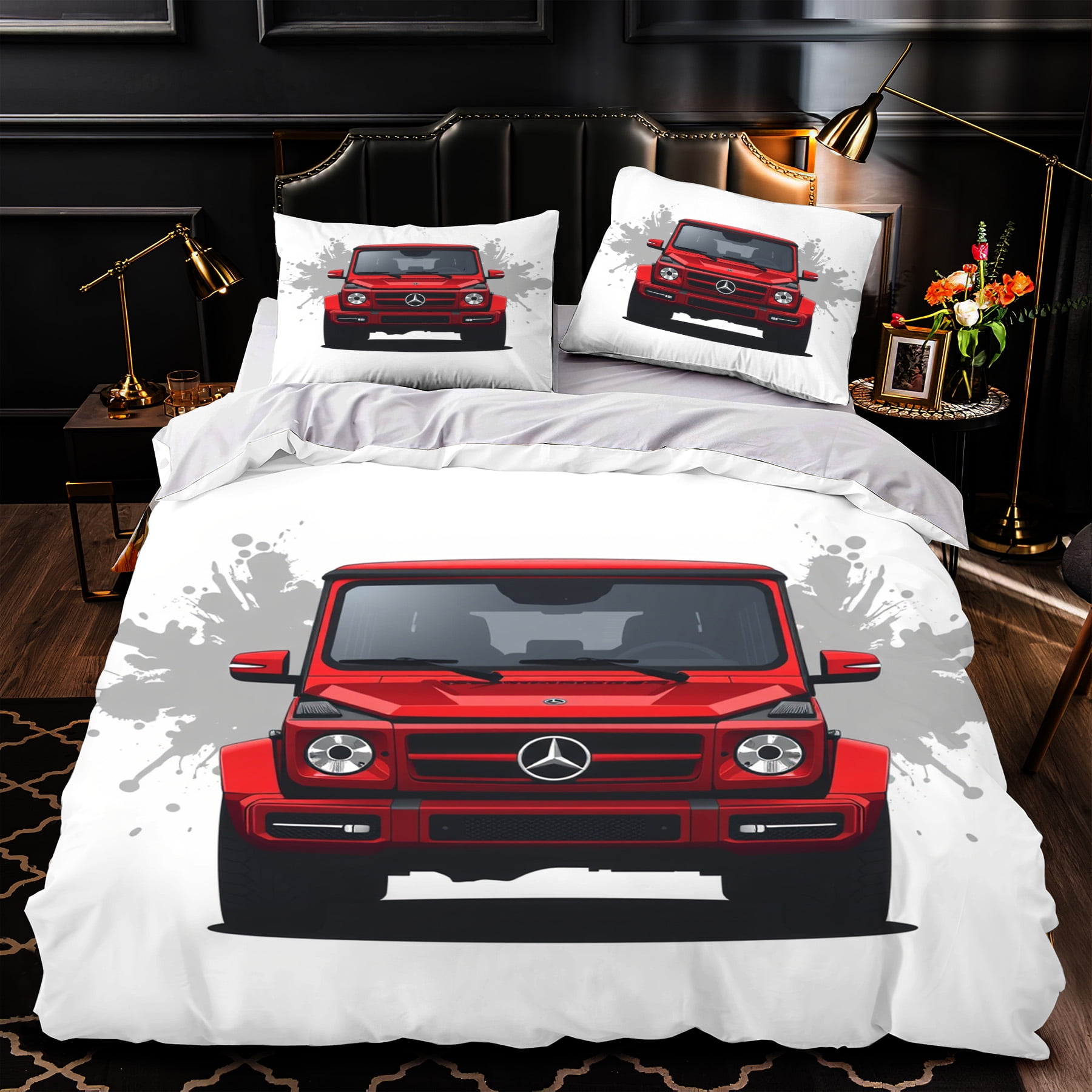 3 Piece Duvet Cover Set Red Vehicle Design with Matching Pillows 3 Piece Duvet Cover Set Red Vehicle Design with Matching Pillows