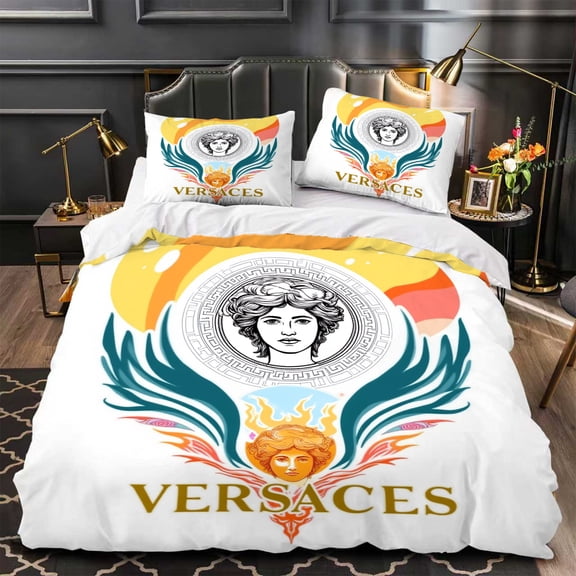 3-Piece Duvet Cover Set - Vibrant Circular Motif with Stylized Face & Intricate Patterns Luxurious Bedding