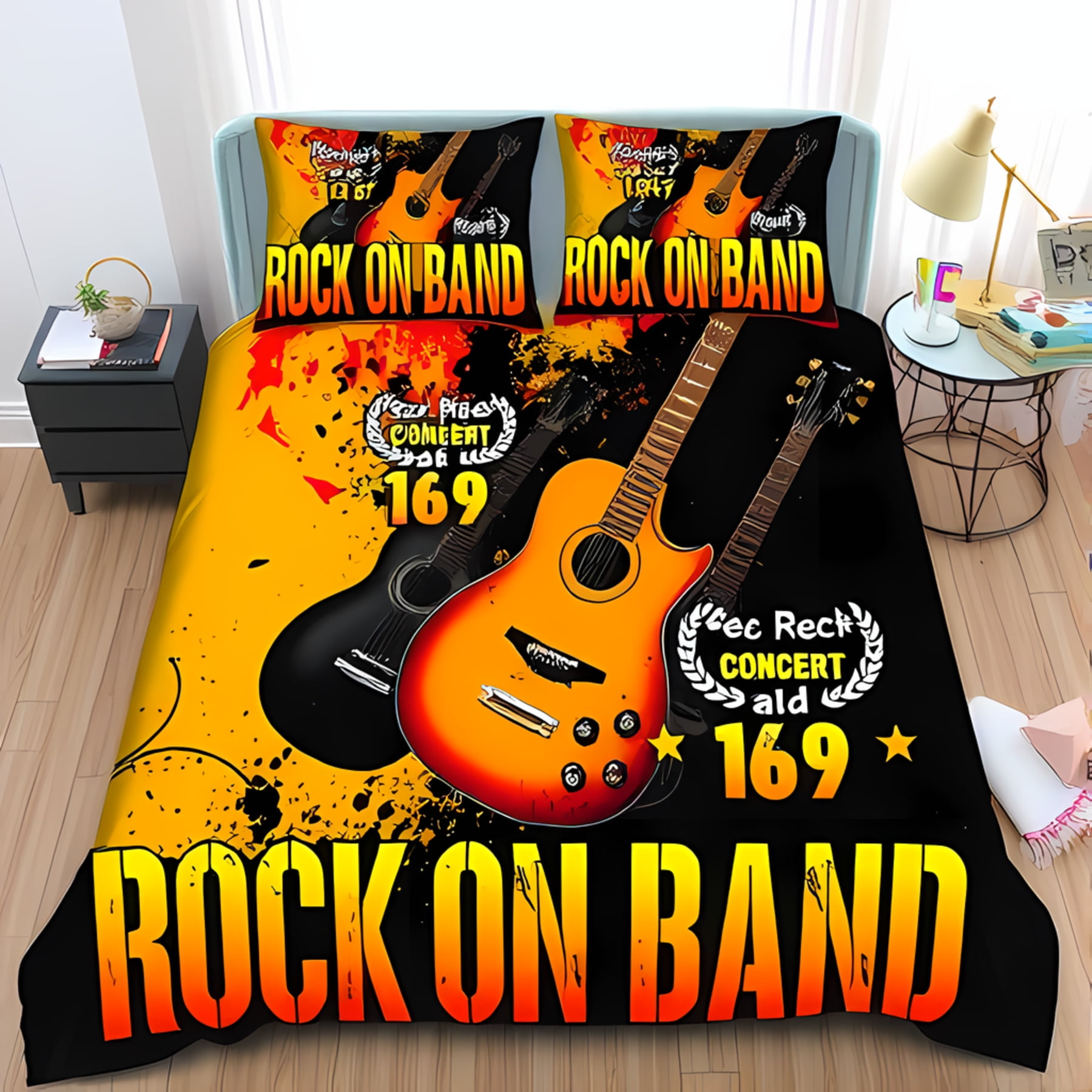 3-Piece Duvet Cover Set - Vibrant Electric Guitars Bold Colors 