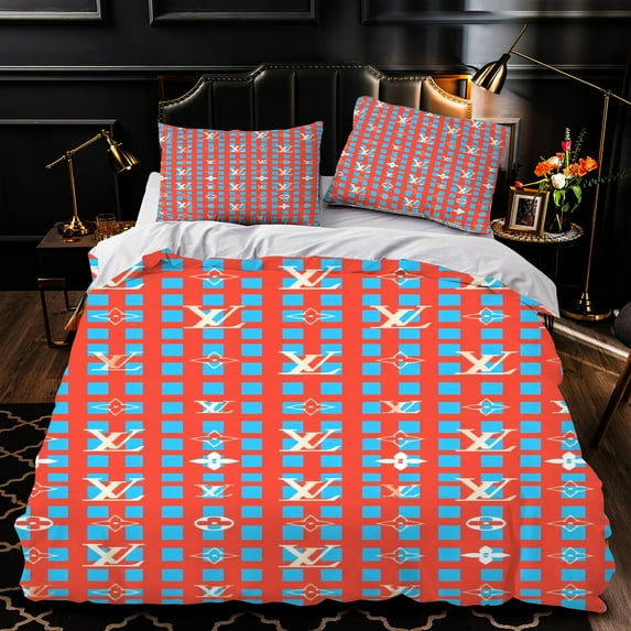 3-Piece Duvet Cover Set - Vibrant Red & Blue Checkered Pattern with White & Blue s Modern Bedding for Stylish Bedrooms