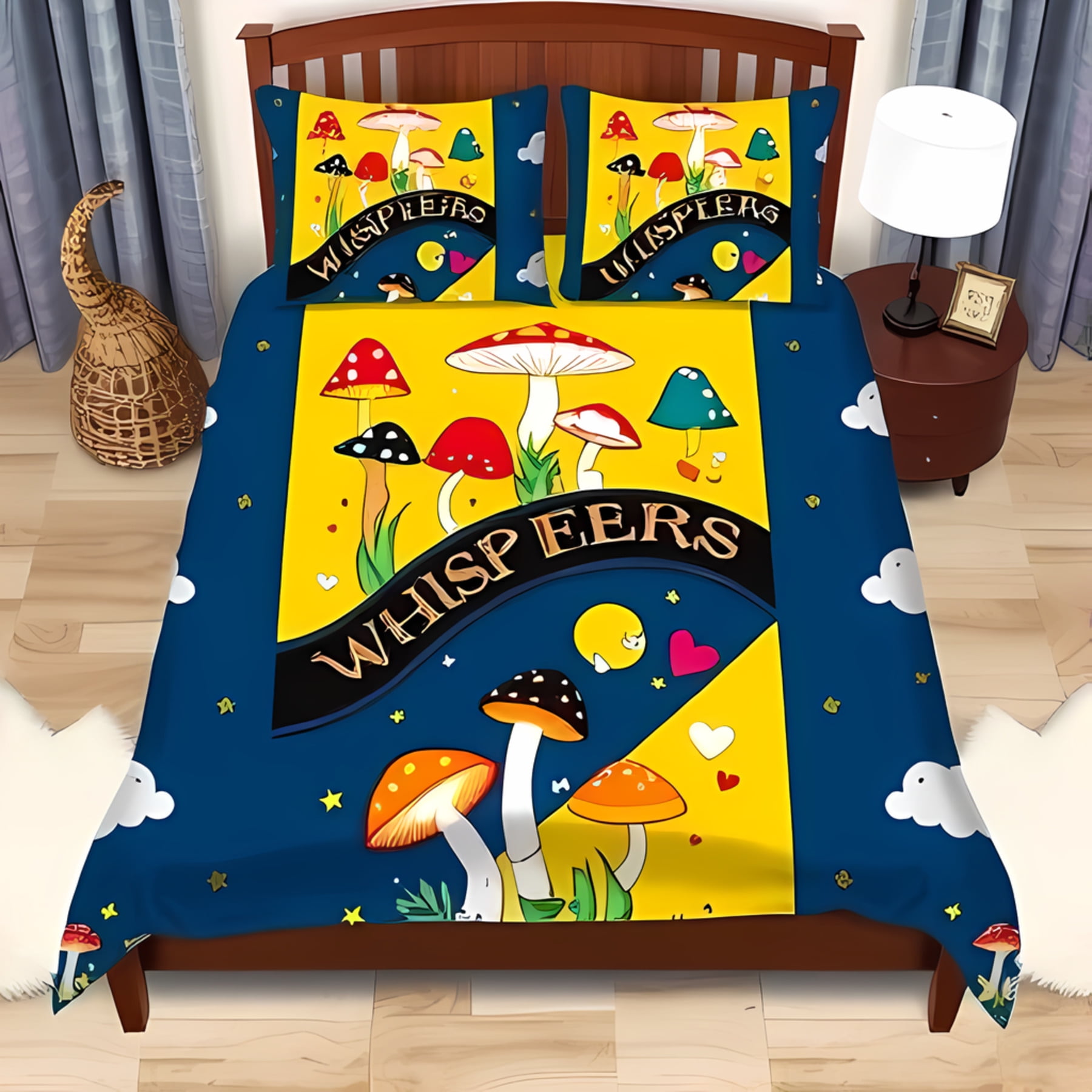 Brown Mushroom Pattern Print Duvet Cover Bedding Set