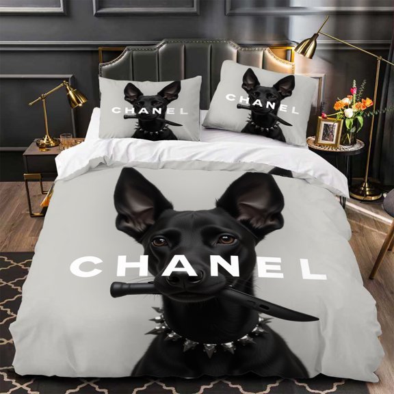 3-Piece Duvet Cover Set featuring Bold Black Dog Design with Spiked Collar & Knife Elegant Modern Bedroom Decor Chic Geometric Pattern