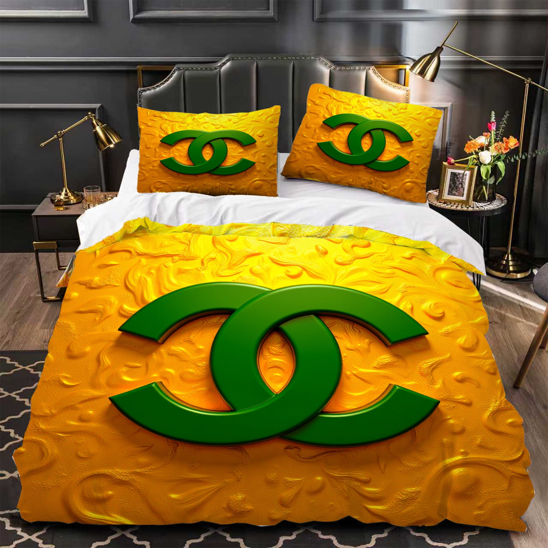 3-Piece Duvet Cover Set in Vibrant Yellow & Green Textured Pattern ...
