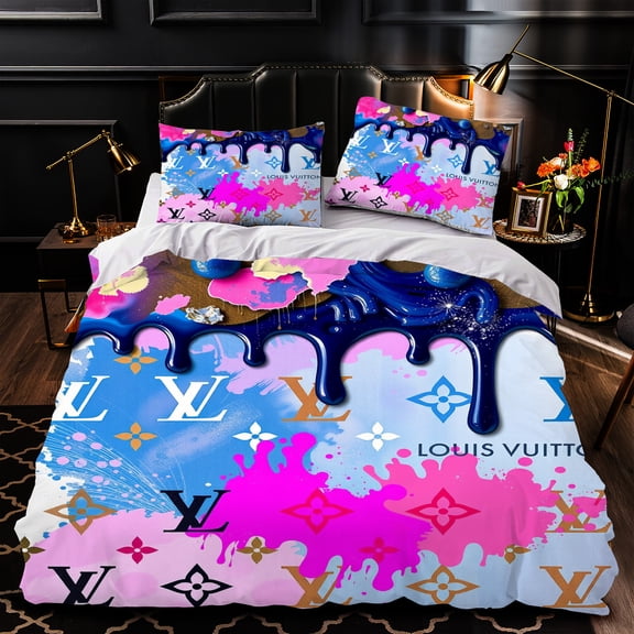 3-Piece Duvet Cover Set with Bold Colorful Dripping Pattern in Blue Pink & White - Luxurious Design for Modern Bedrooms