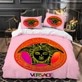 thumbnail image 1 of 3-Piece Duvet Cover Set with Bold Stylized Face & Greek Key Pattern Luxurious Pink Bedding for Modern Bedroom Decor, 1 of 4