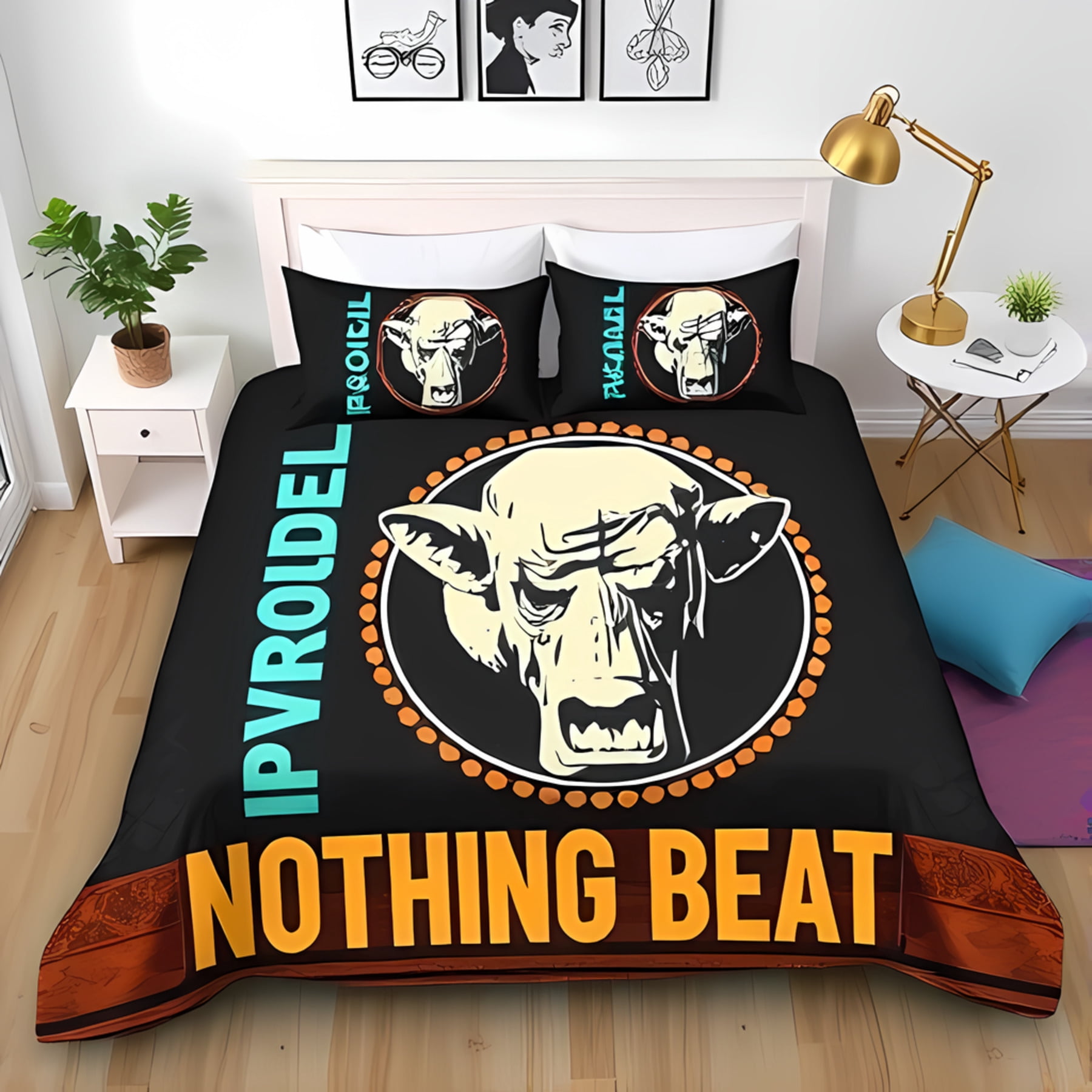 3-Piece Duvet Cover Set with Bold 's Head Design Black Bedspread with ...