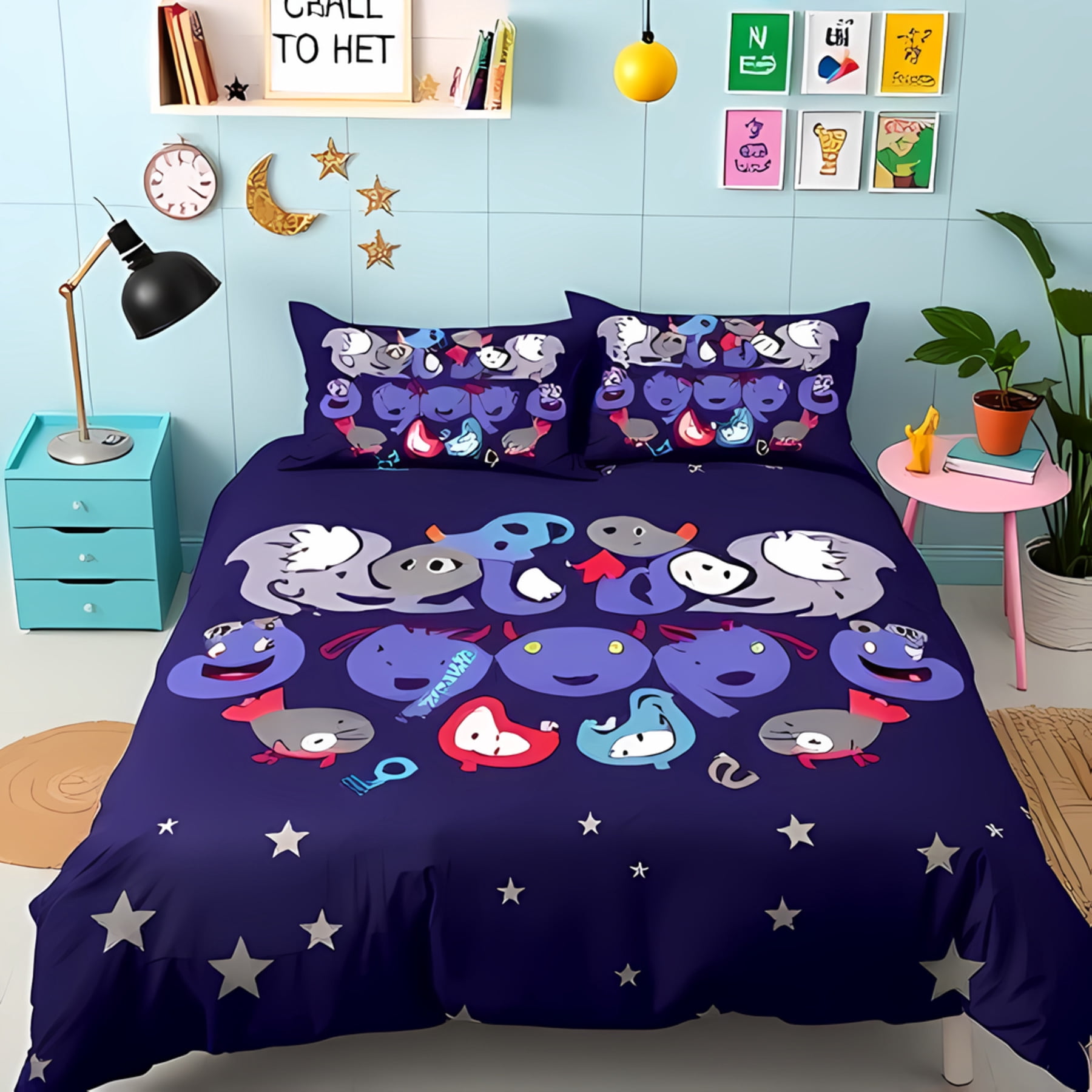 3-piece-duvet-cover-set-with-cartoon-sea-creatures-and-stars-navy