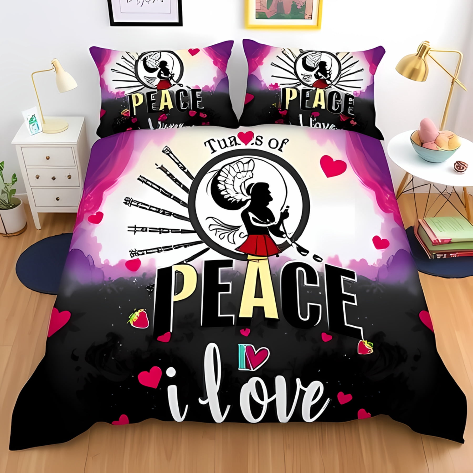 3-Piece Duvet Cover Set with Central Figure Design Musical Instruments ...