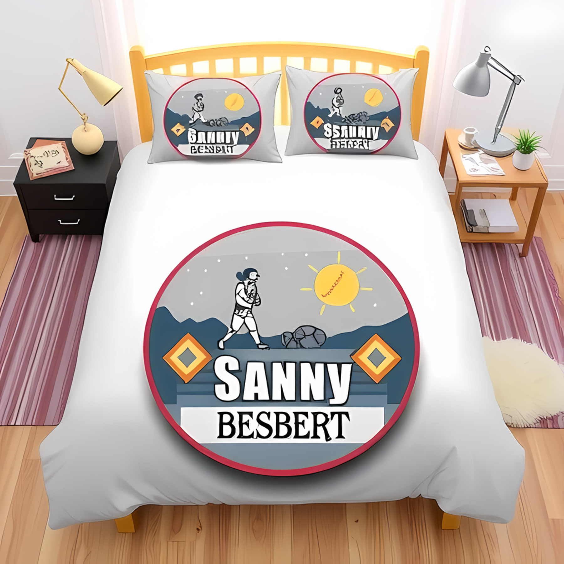 Curated visual reference: Geometric Shapes For Small Bedrooms Reference: 3 Piece Duvet Cover Set With Circular Running Figure Sun