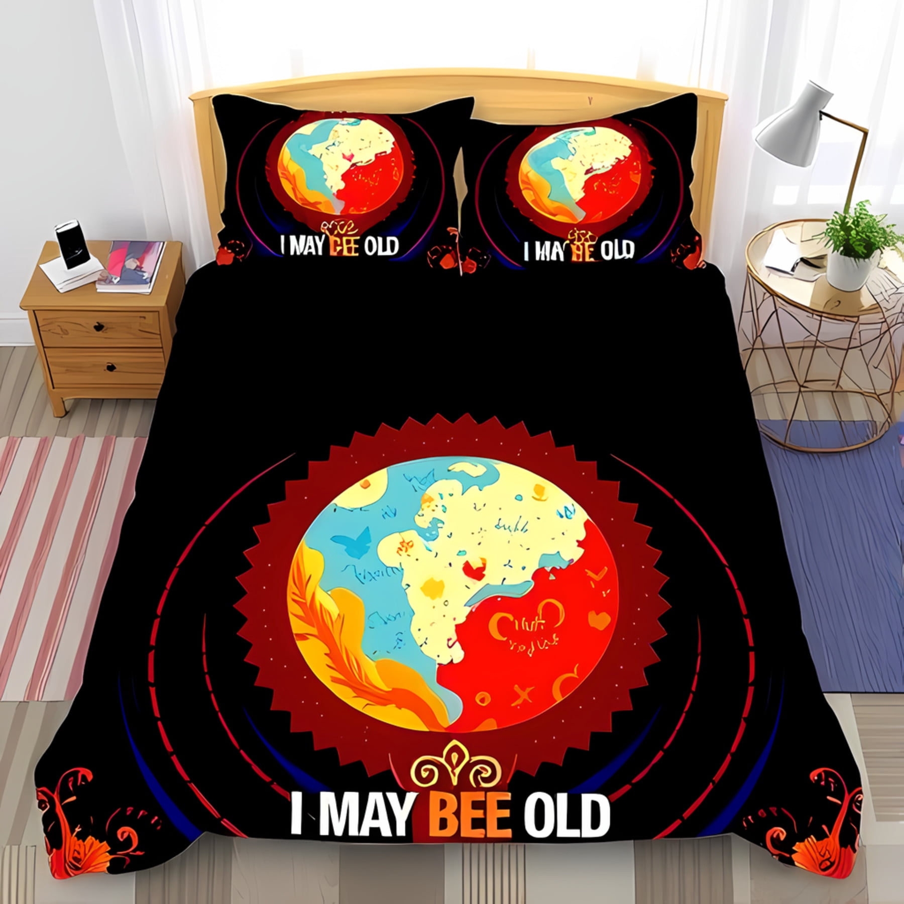3-Piece Duvet Cover Set with Colorful Circular World Map Design Sun ...