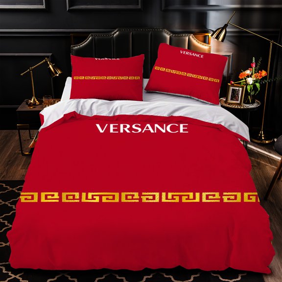 3-Piece Duvet Cover Set with Elegant Red Bedding Featuring Greek Key Pattern and Matching Pillows