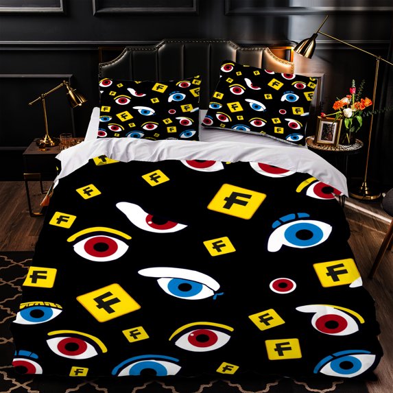 3-Piece Duvet Cover Set with Eye Pattern in Black and Yellow Featuring Red and Blue Irises Modern Design for Stylish Bedrooms
