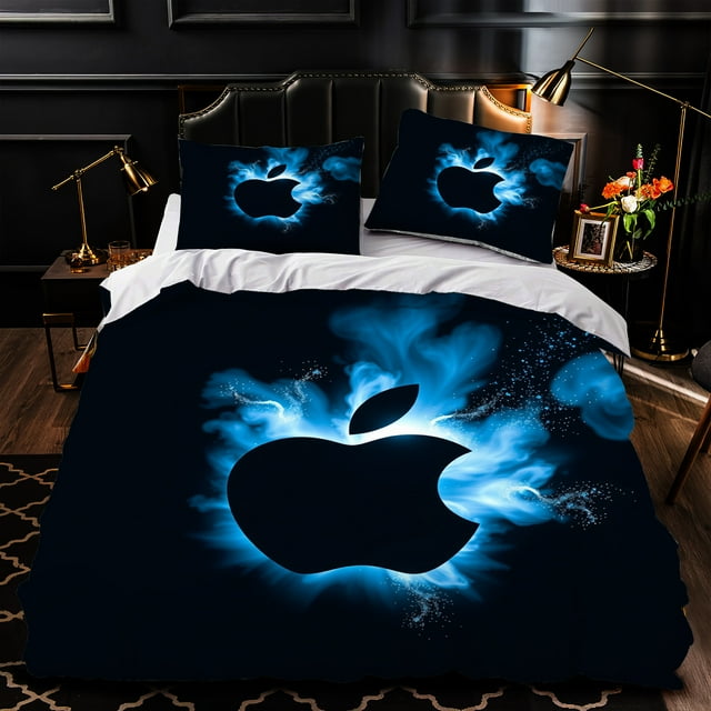 3Piece Duvet Cover Set with Glowing Design & Swirling Blue Smoke